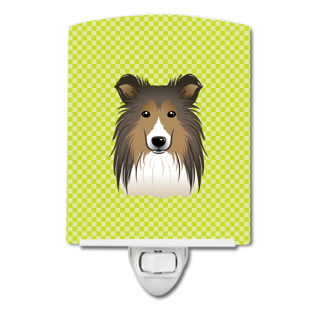 Checkerboard Lime Green Sheltie Ceramic Night Light BB1304CNL - the-store.com