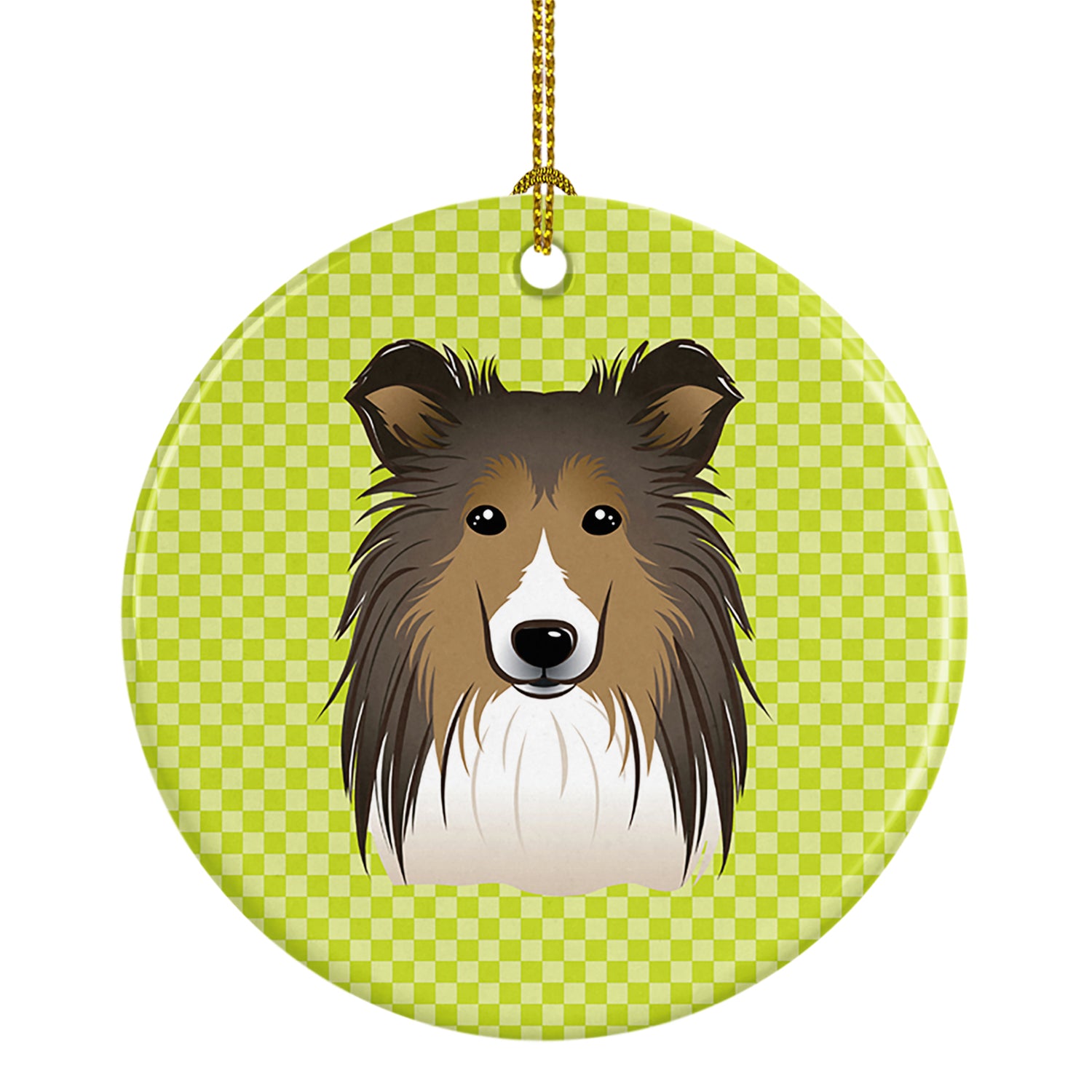 Checkerboard Lime Green Sheltie Ceramic Ornament BB1304CO1 - the-store.com