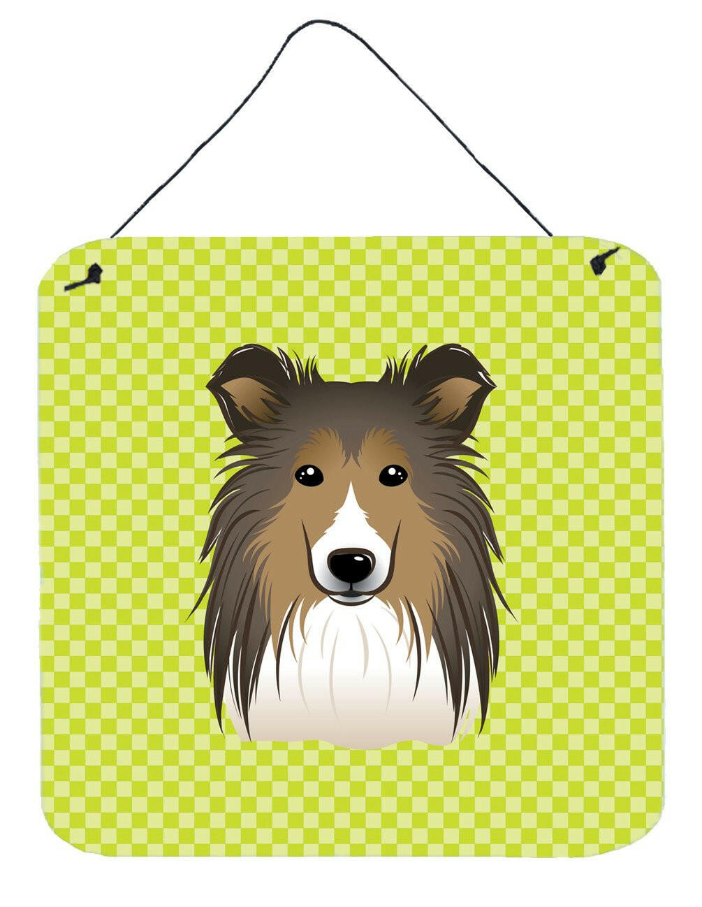 Checkerboard Lime Green Sheltie Wall or Door Hanging Prints BB1304DS66 by Caroline&#39;s Treasures