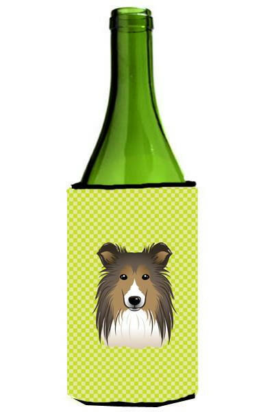 Checkerboard Lime Green Sheltie Wine Bottle Beverage Insulator Hugger BB1304LITERK by Caroline's Treasures