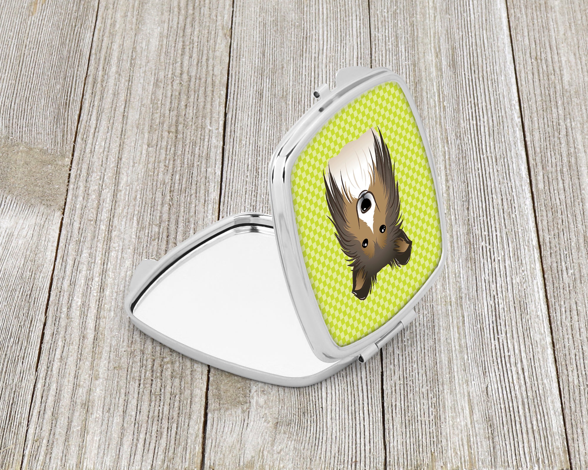 Checkerboard Lime Green Sheltie Compact Mirror BB1304SCM  the-store.com.