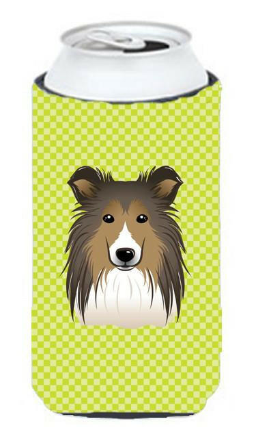 Checkerboard Lime Green Sheltie Tall Boy Beverage Insulator Hugger BB1304TBC by Caroline's Treasures