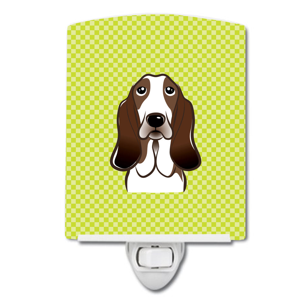 Checkerboard Lime Green Basset Hound Ceramic Night Light BB1305CNL - the-store.com