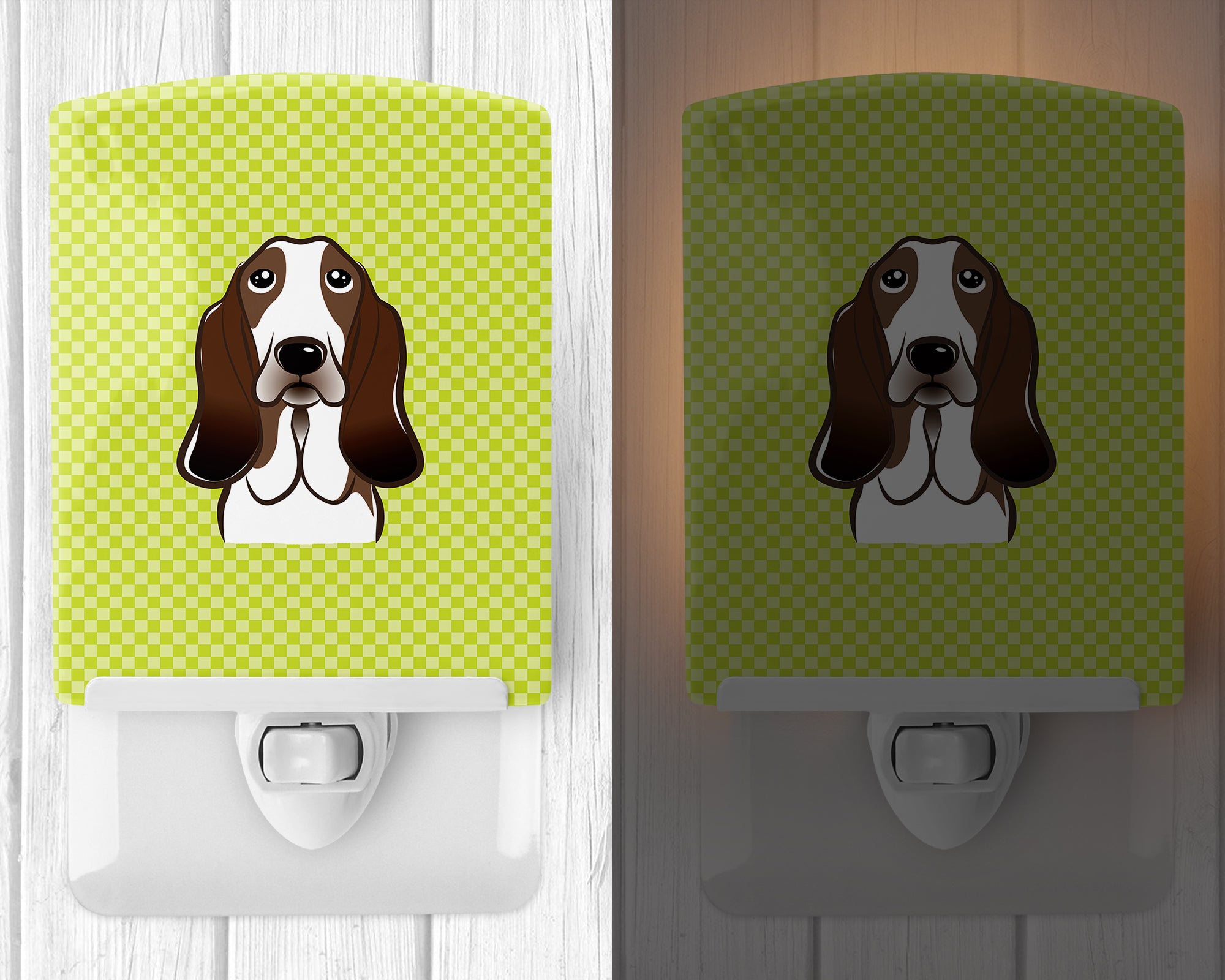 Checkerboard Lime Green Basset Hound Ceramic Night Light BB1305CNL - the-store.com