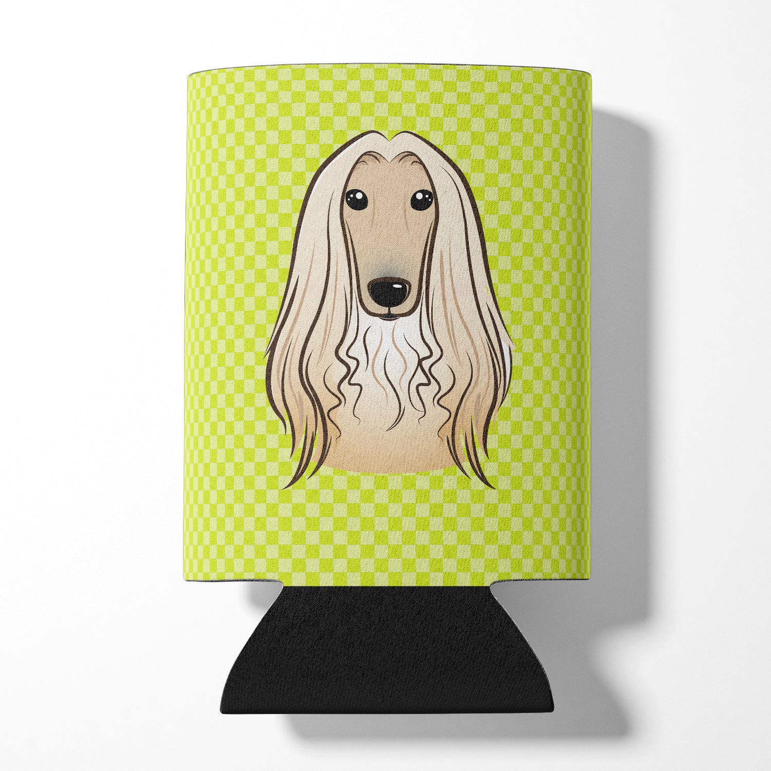 Checkerboard Lime Green Afghan Hound Can or Bottle Hugger BB1306CC.