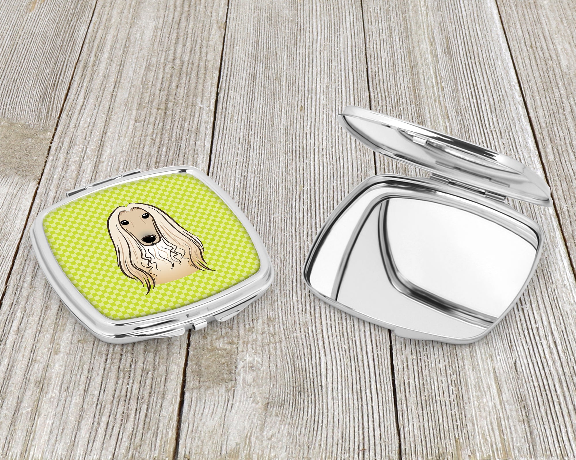Checkerboard Lime Green Afghan Hound Compact Mirror BB1306SCM  the-store.com.