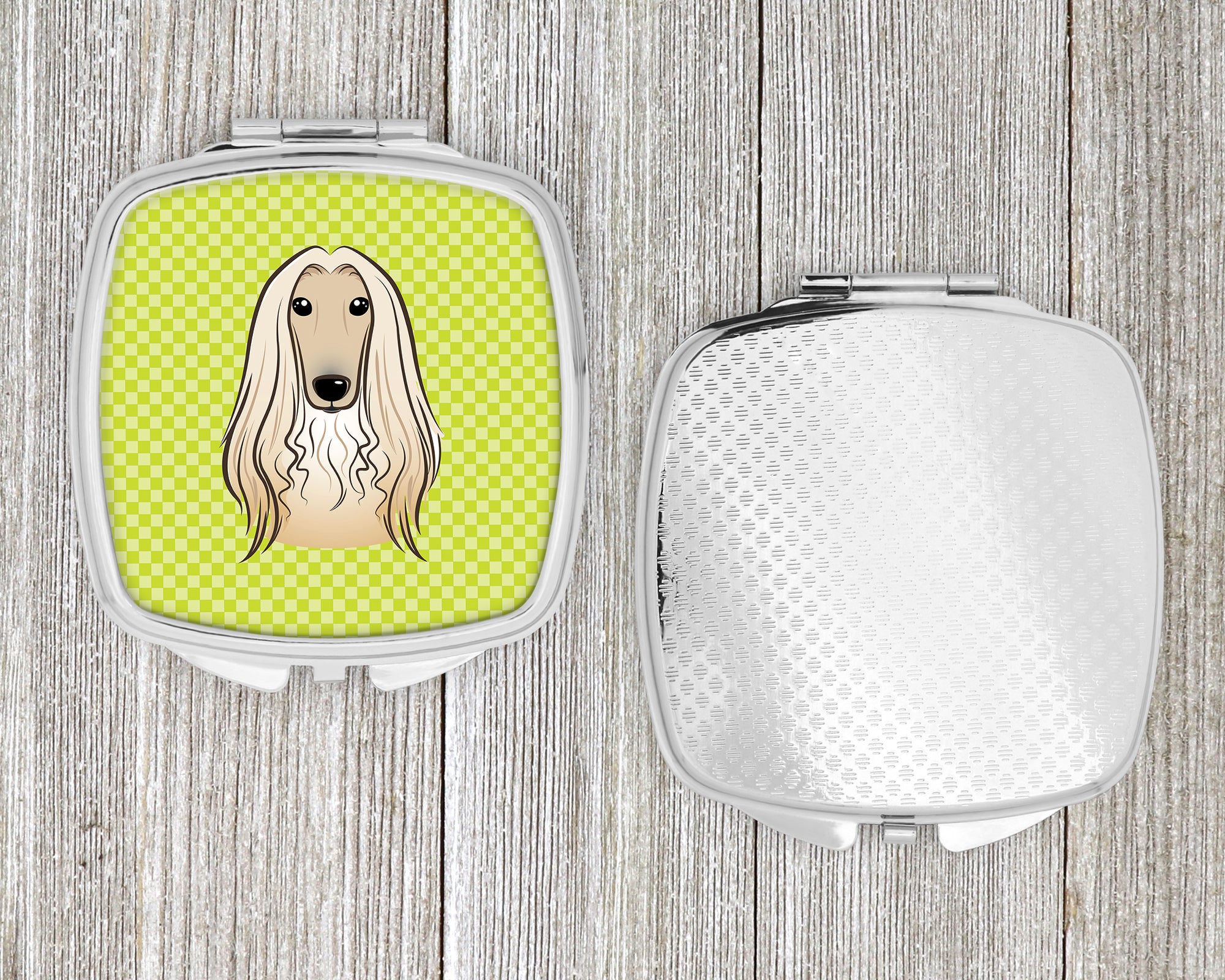 Checkerboard Lime Green Afghan Hound Compact Mirror BB1306SCM  the-store.com.