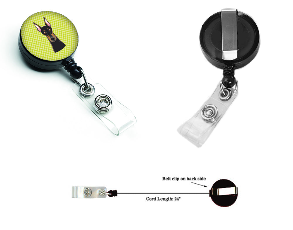 Checkerboard Lime Green Doberman Retractable Badge Reel BB1307BR.