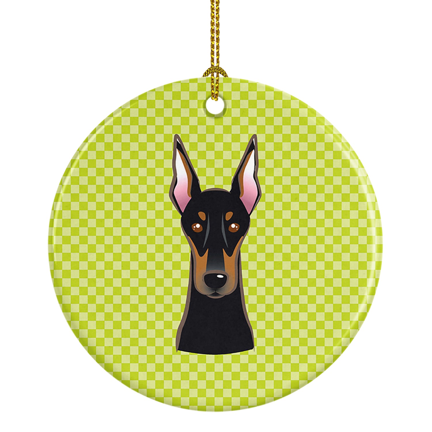 Checkerboard Lime Green Doberman Ceramic Ornament BB1307CO1 - the-store.com