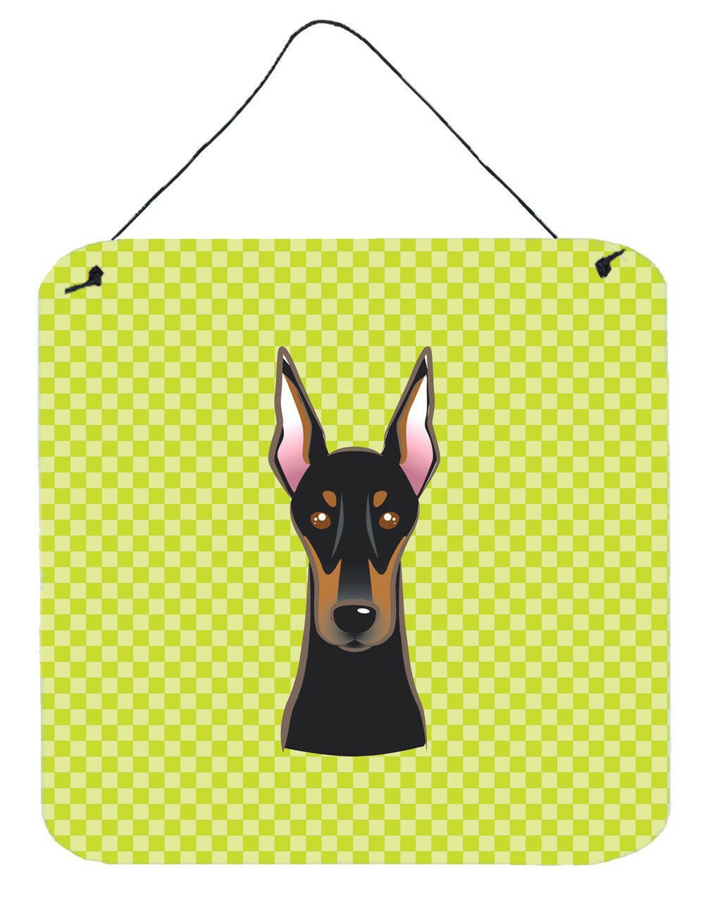 Checkerboard Lime Green Doberman Wall or Door Hanging Prints BB1307DS66 by Caroline's Treasures