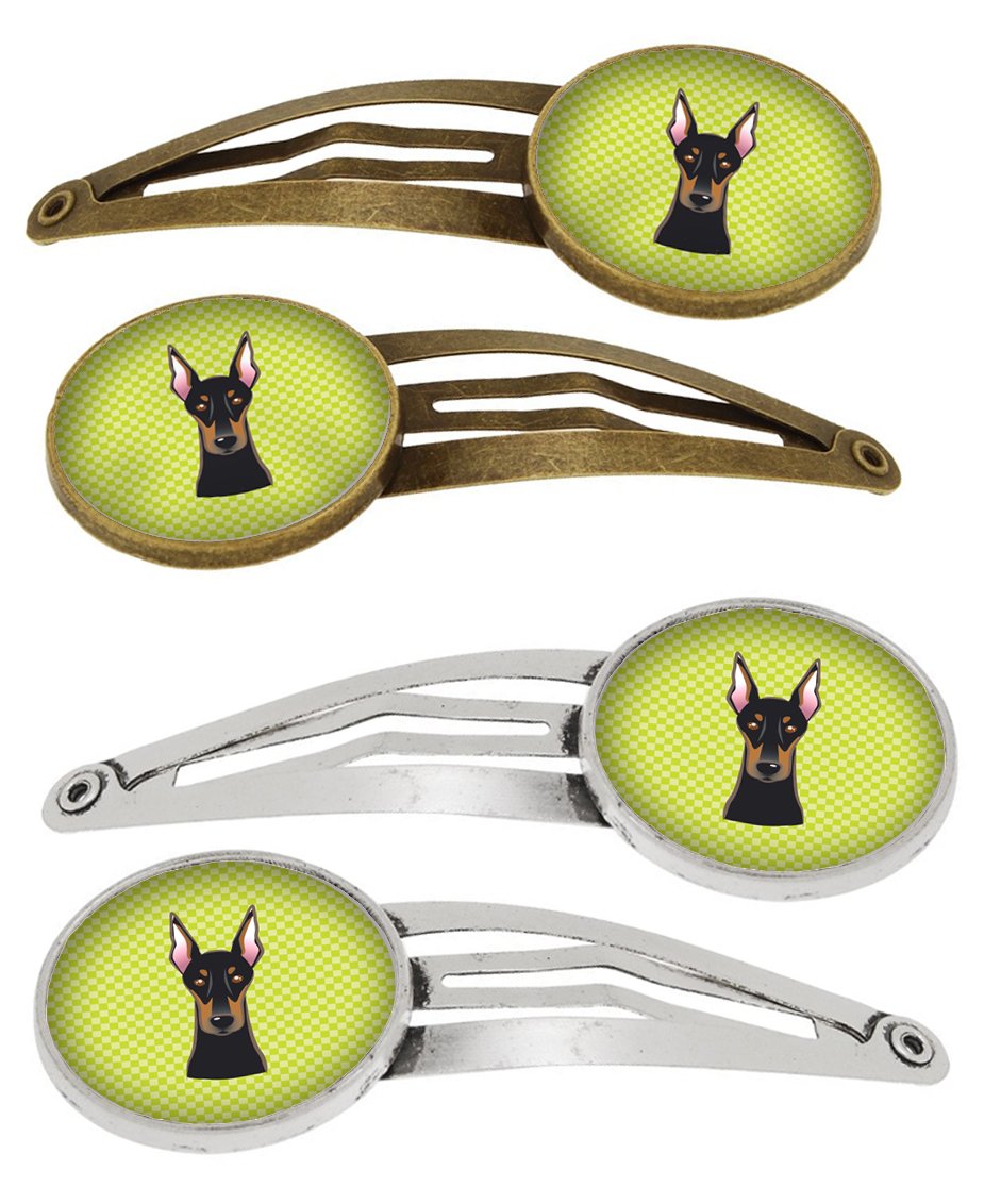 Checkerboard Lime Green Doberman Set of 4 Barrettes Hair Clips BB1307HCS4 by Caroline's Treasures