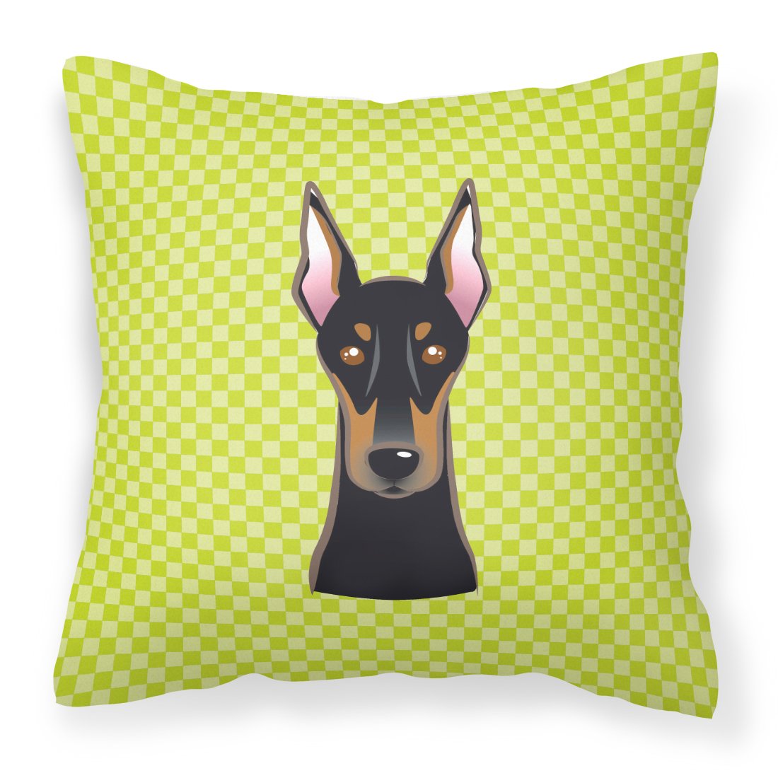 Checkerboard Lime Green Doberman Canvas Fabric Decorative Pillow by Caroline's Treasures