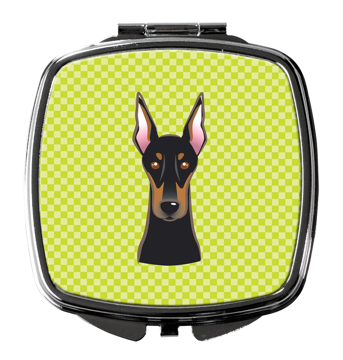 Checkerboard Lime Green Doberman Compact Mirror BB1307SCM  the-store.com.