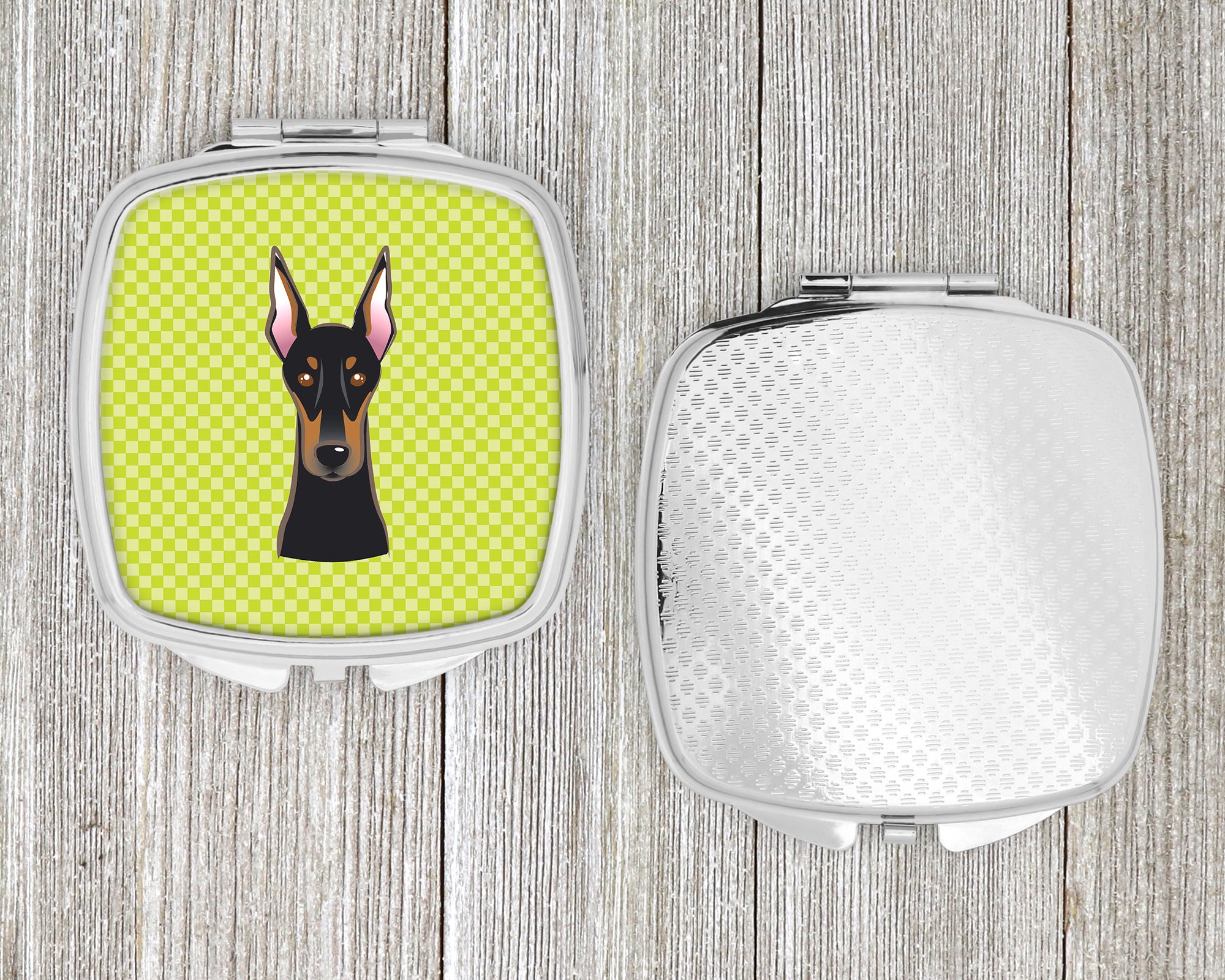 Checkerboard Lime Green Doberman Compact Mirror BB1307SCM  the-store.com.