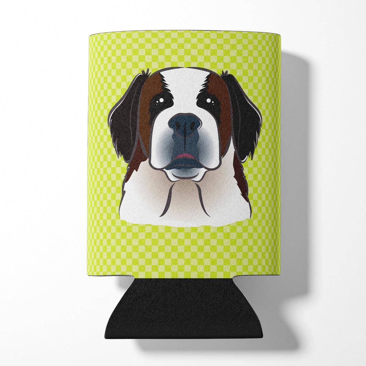 Checkerboard Lime Green Saint Bernard Can or Bottle Hugger BB1308CC.