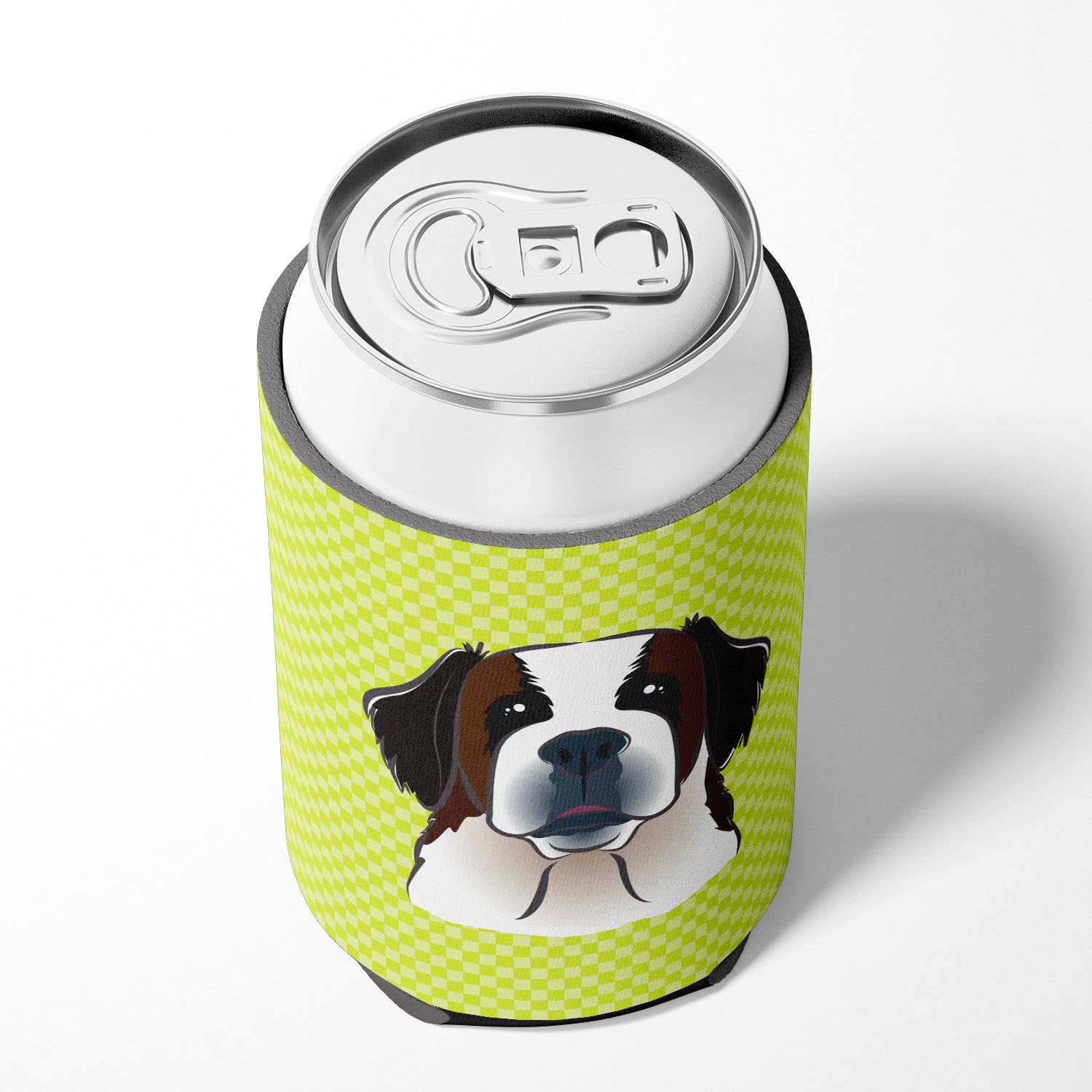 Checkerboard Lime Green Saint Bernard Can or Bottle Hugger BB1308CC.