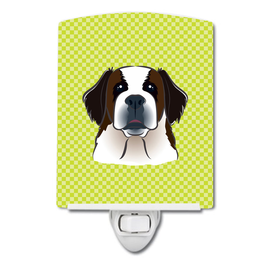 Checkerboard Lime Green Saint Bernard Ceramic Night Light BB1308CNL - the-store.com