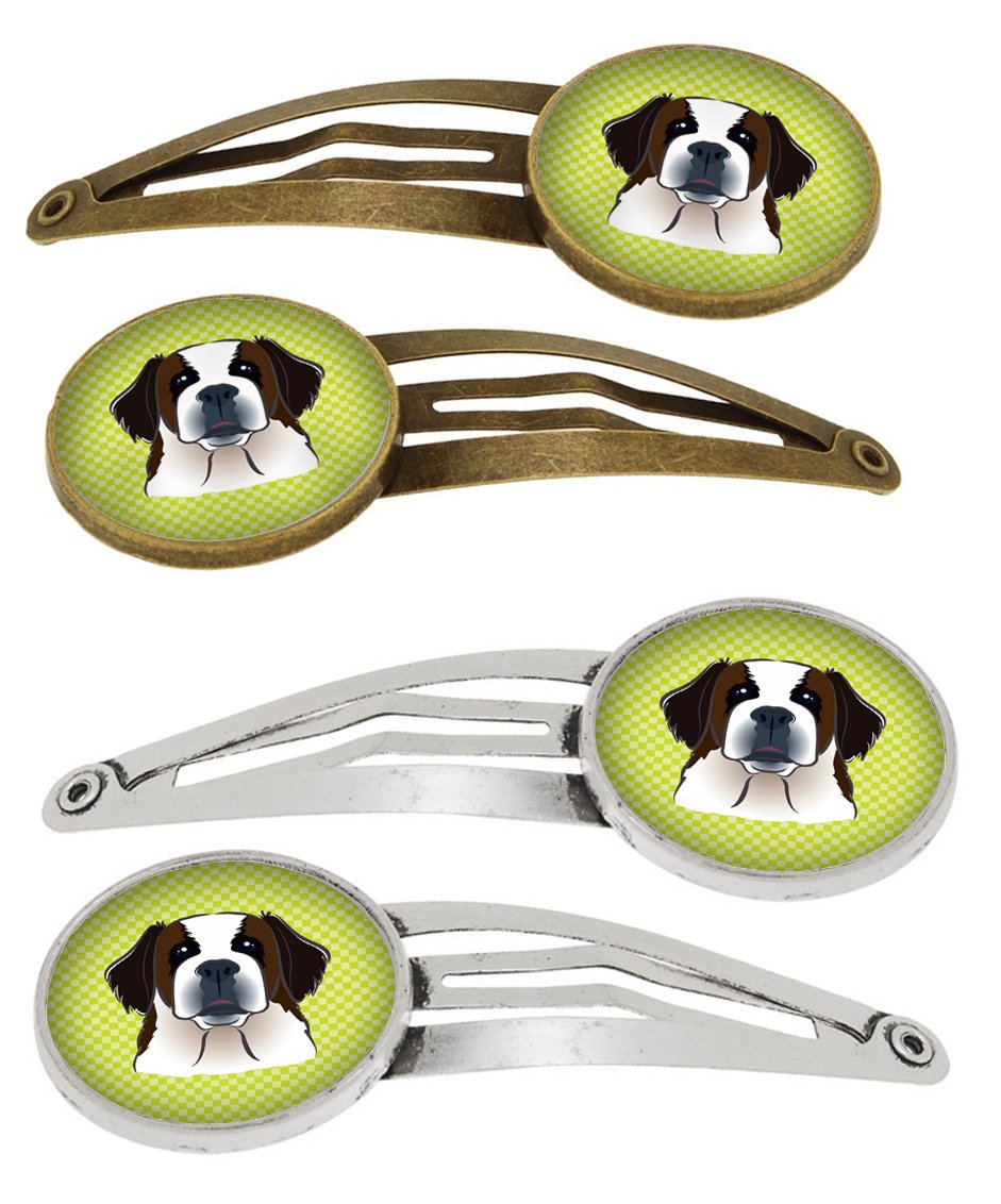 Checkerboard Lime Green Saint Bernard Set of 4 Barrettes Hair Clips BB1308HCS4 by Caroline's Treasures