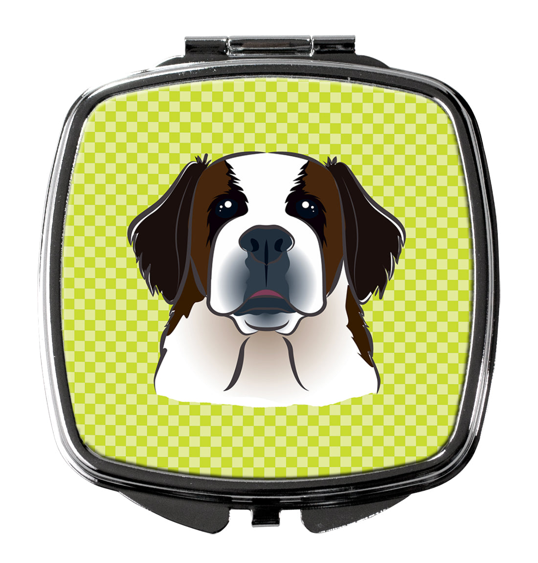 Checkerboard Lime Green Saint Bernard Compact Mirror BB1308SCM  the-store.com.