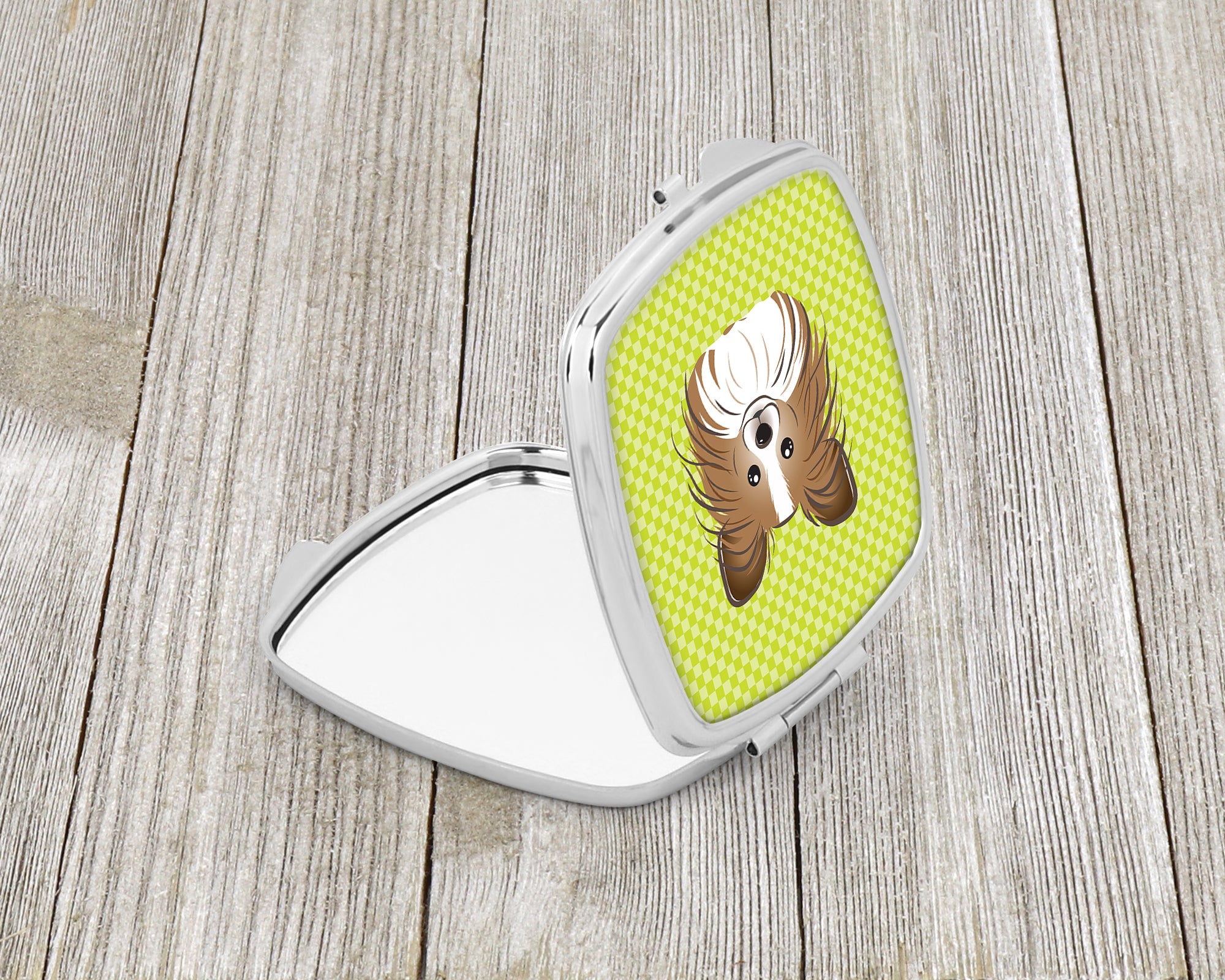 Checkerboard Lime Green Papillon Compact Mirror BB1310SCM  the-store.com.