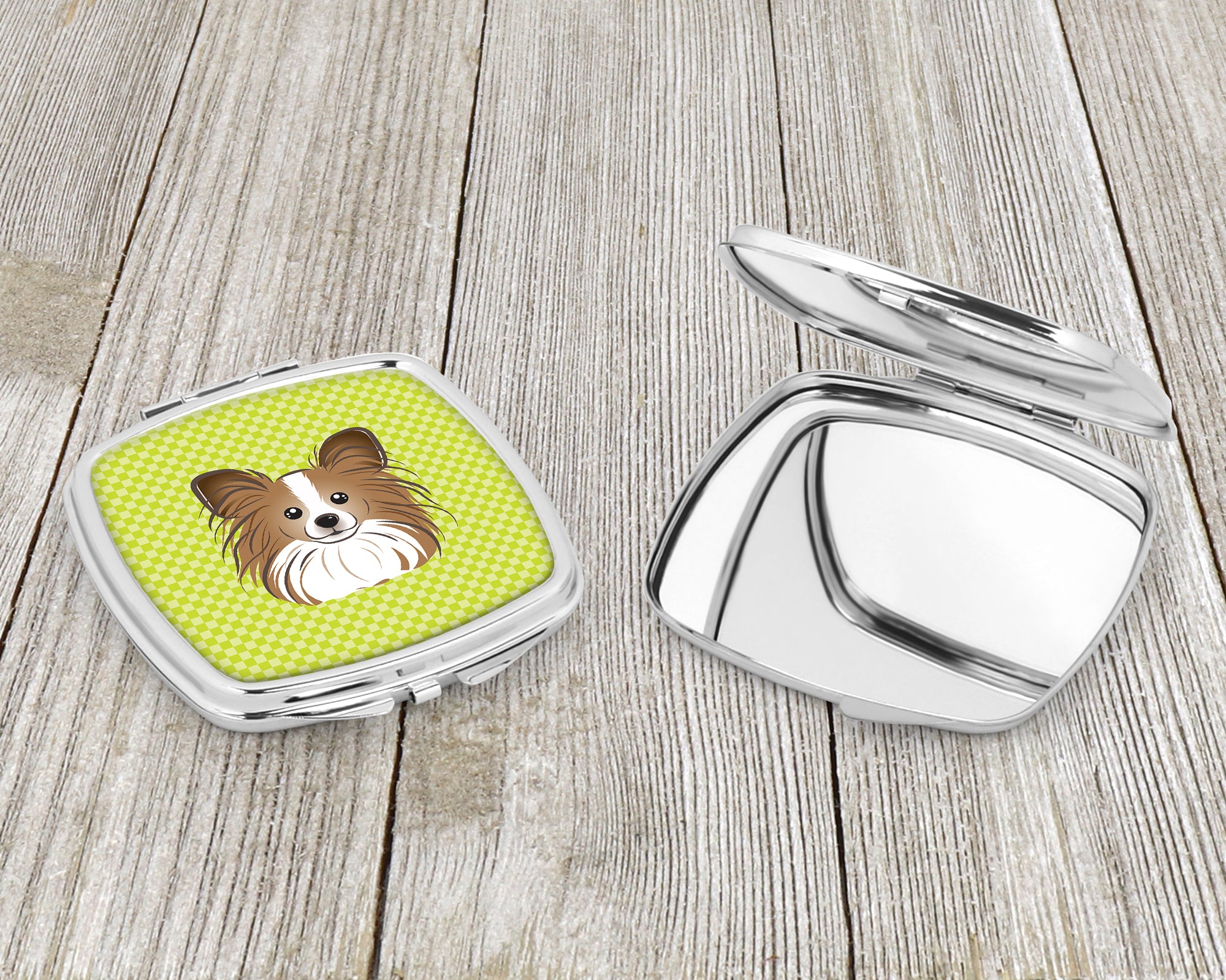 Checkerboard Lime Green Papillon Compact Mirror BB1310SCM  the-store.com.