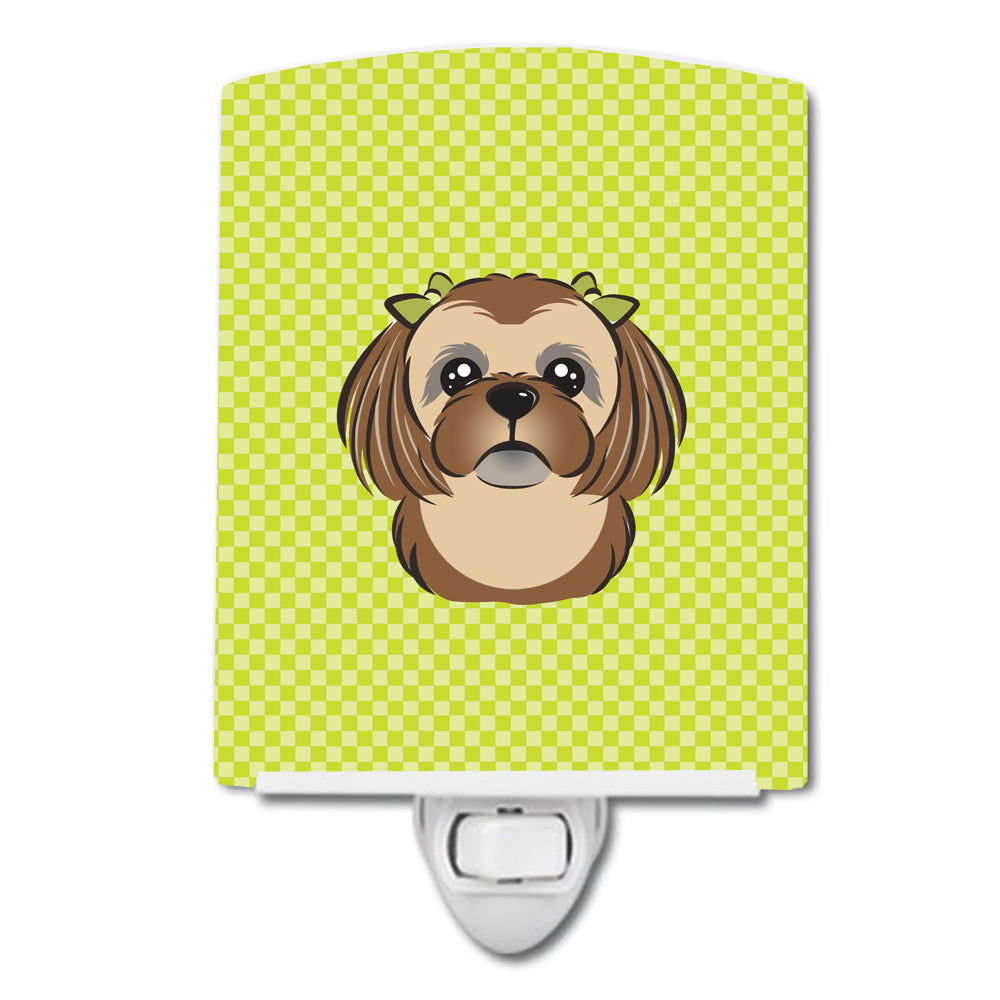 Checkerboard Lime Green Chocolate Brown Shih Tzu Ceramic Night Light BB1311CNL - the-store.com