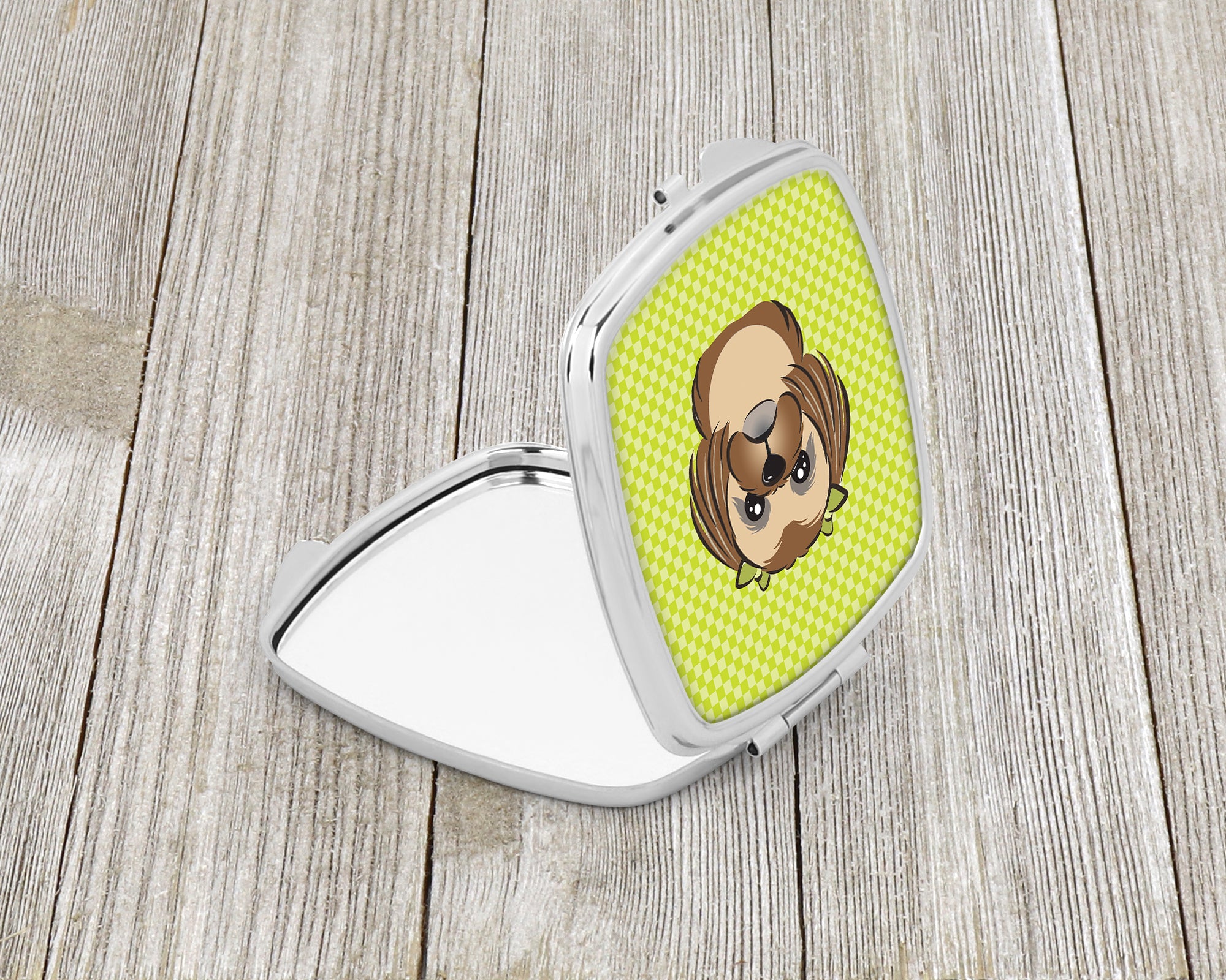 Checkerboard Lime Green Chocolate Brown Shih Tzu Compact Mirror BB1311SCM  the-store.com.