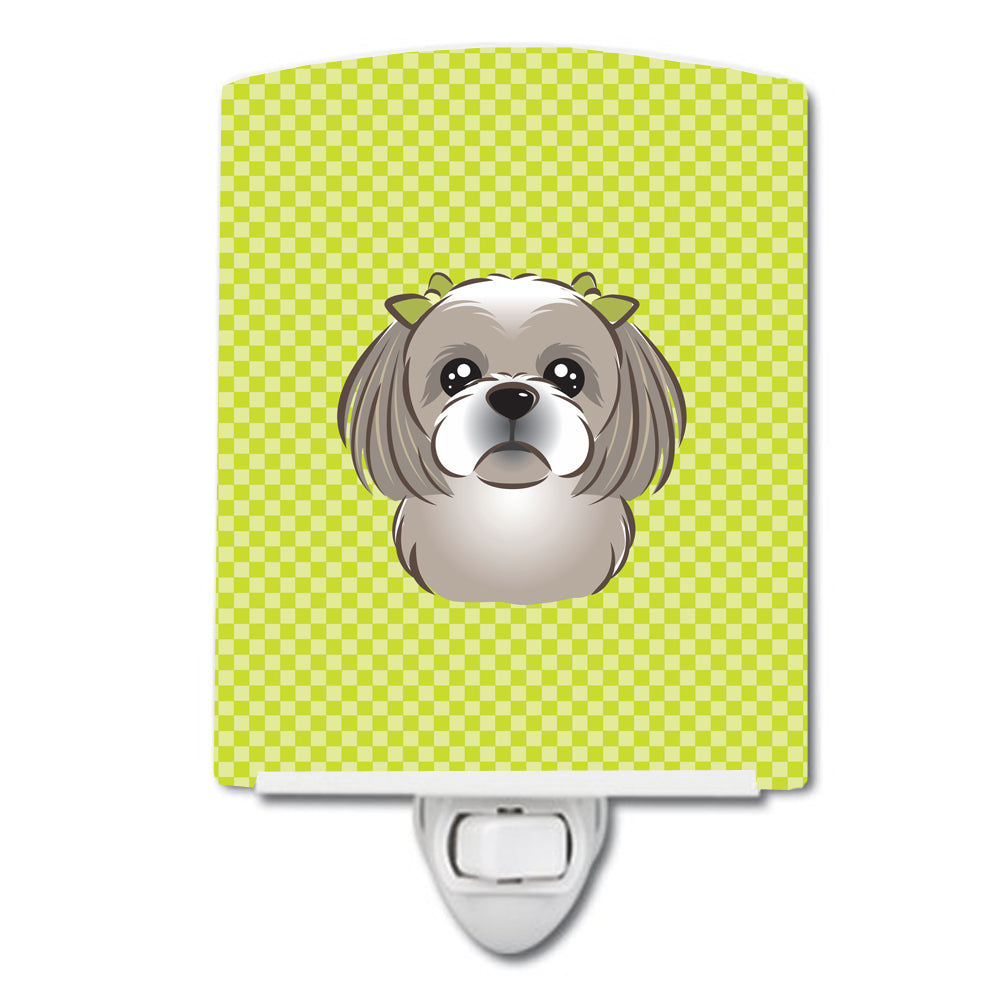 Checkerboard Lime Green Gray Silver Shih Tzu Ceramic Night Light BB1312CNL - the-store.com