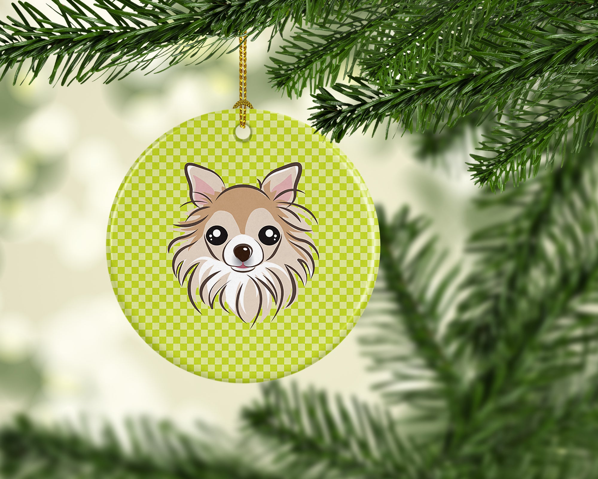 Checkerboard Lime Green Chihuahua Ceramic Ornament BB1313CO1 - the-store.com