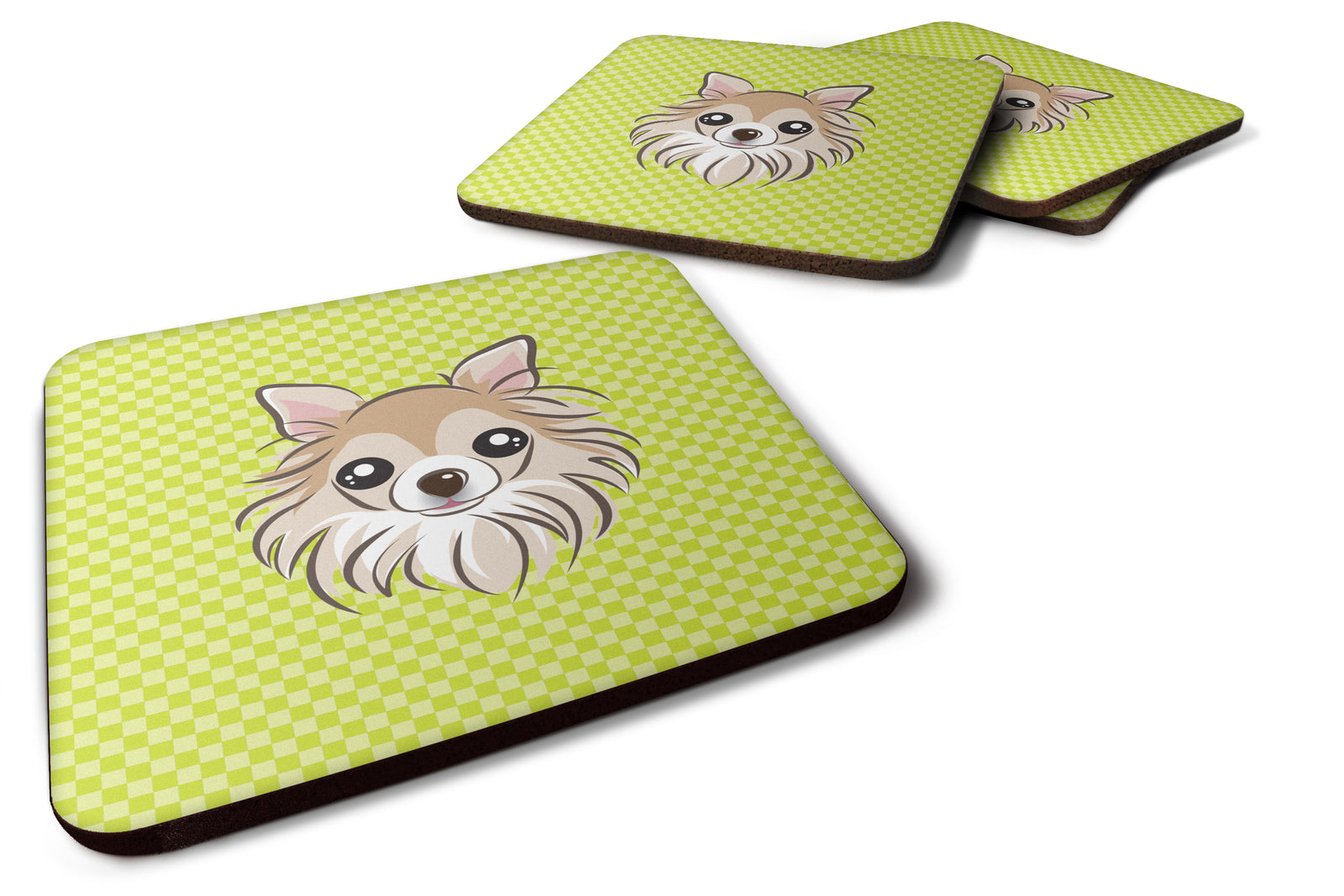 Set of 4 Checkerboard Lime Green Chihuahua Foam Coasters BB1313FC - the-store.com