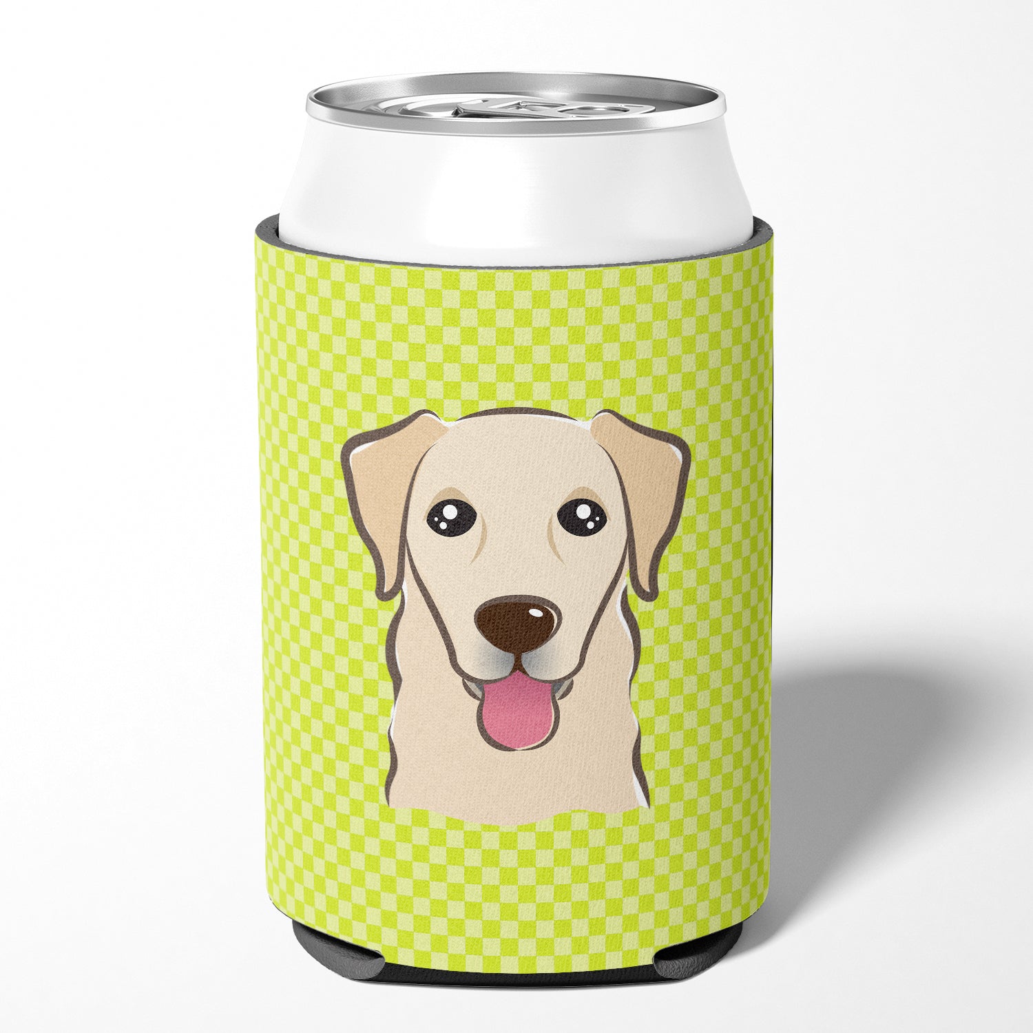 Checkerboard Lime Green Golden Retriever Can or Bottle Hugger BB1314CC.