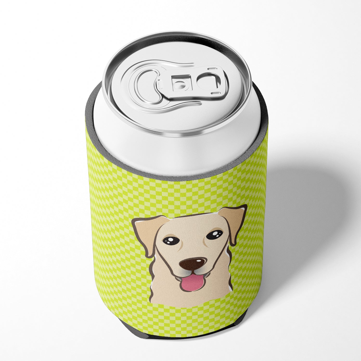 Checkerboard Lime Green Golden Retriever Can or Bottle Hugger BB1314CC.