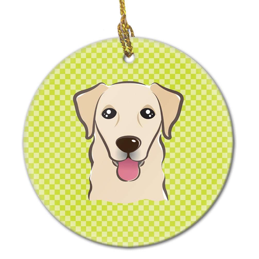 Checkerboard Lime Green Golden Retriever Ceramic Ornament by Caroline's Treasures