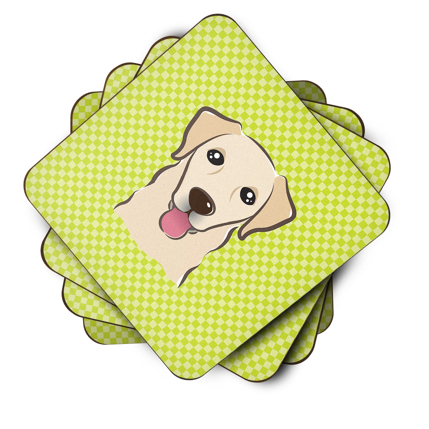 Set of 4 Checkerboard Lime Green Golden Retriever Foam Coasters BB1314FC - the-store.com