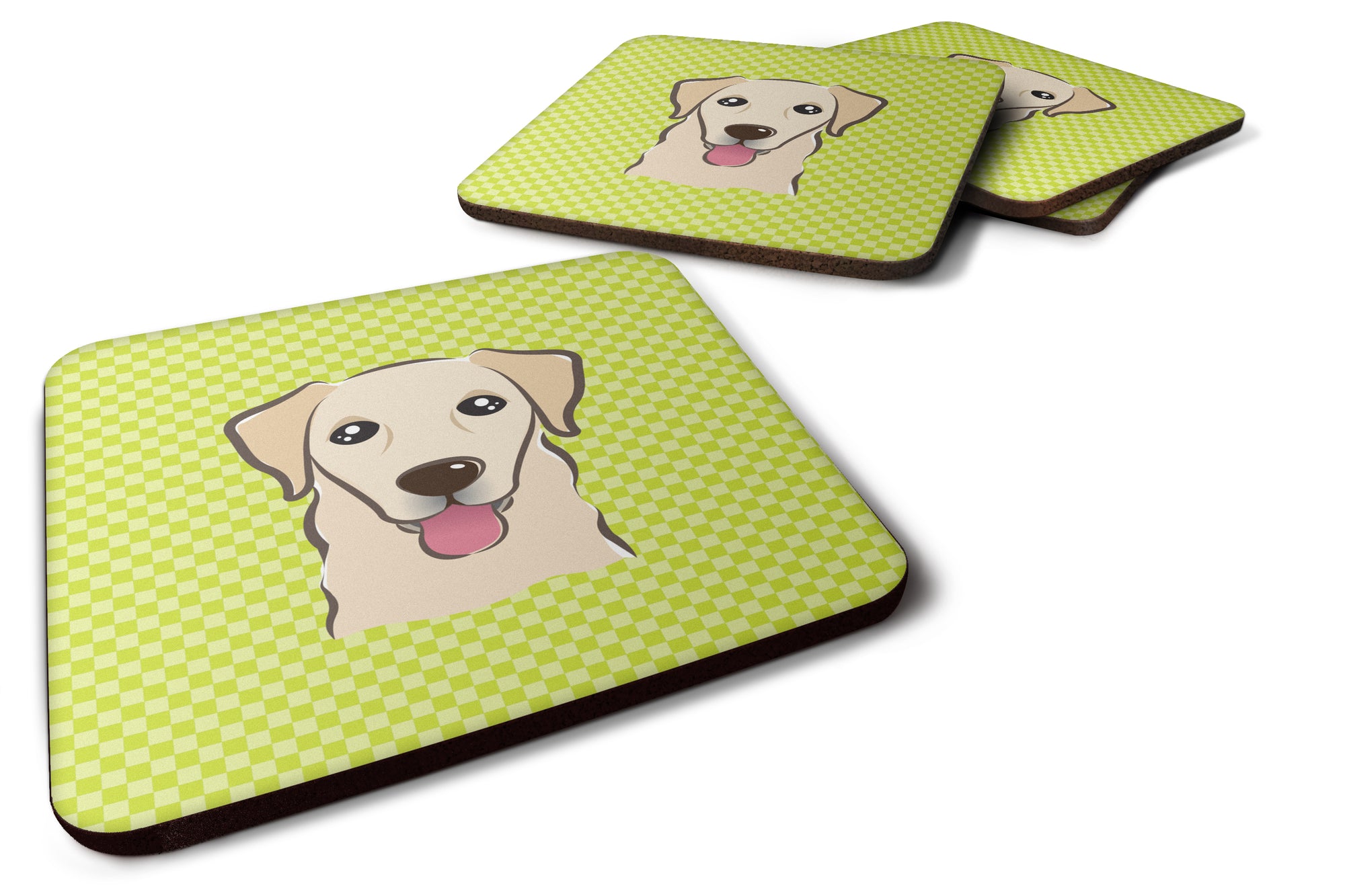 Set of 4 Checkerboard Lime Green Golden Retriever Foam Coasters BB1314FC - the-store.com