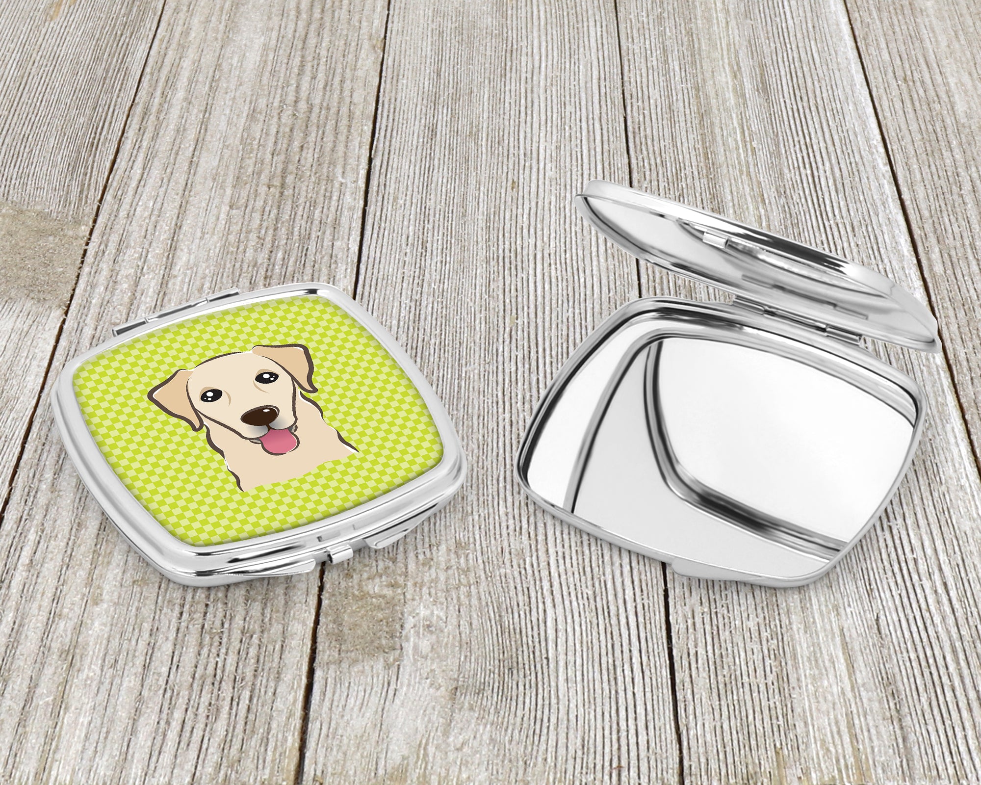 Checkerboard Lime Green Golden Retriever Compact Mirror BB1314SCM  the-store.com.