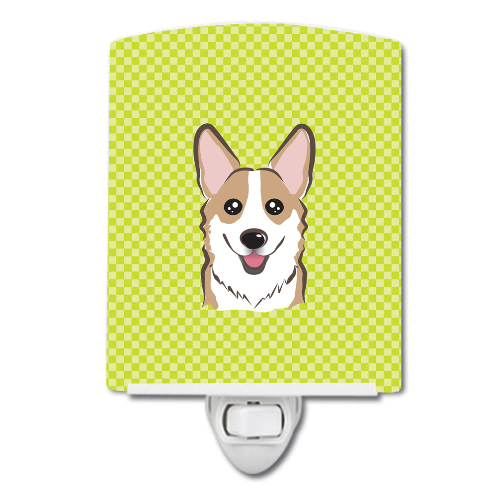 Checkerboard Lime Green Corgi Ceramic Night Light BB1315CNL - the-store.com