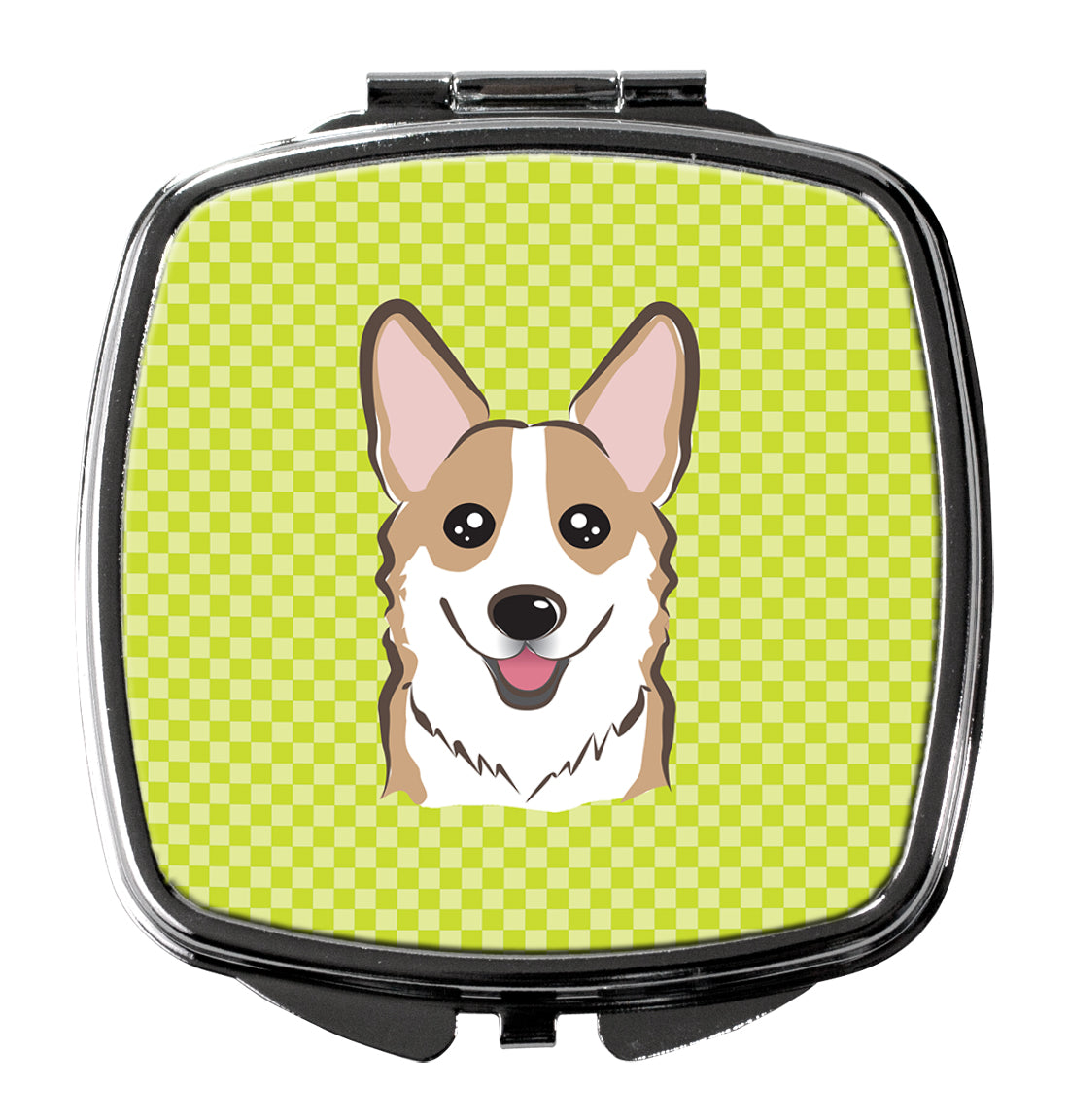 Checkerboard Lime Green Corgi Compact Mirror BB1315SCM  the-store.com.