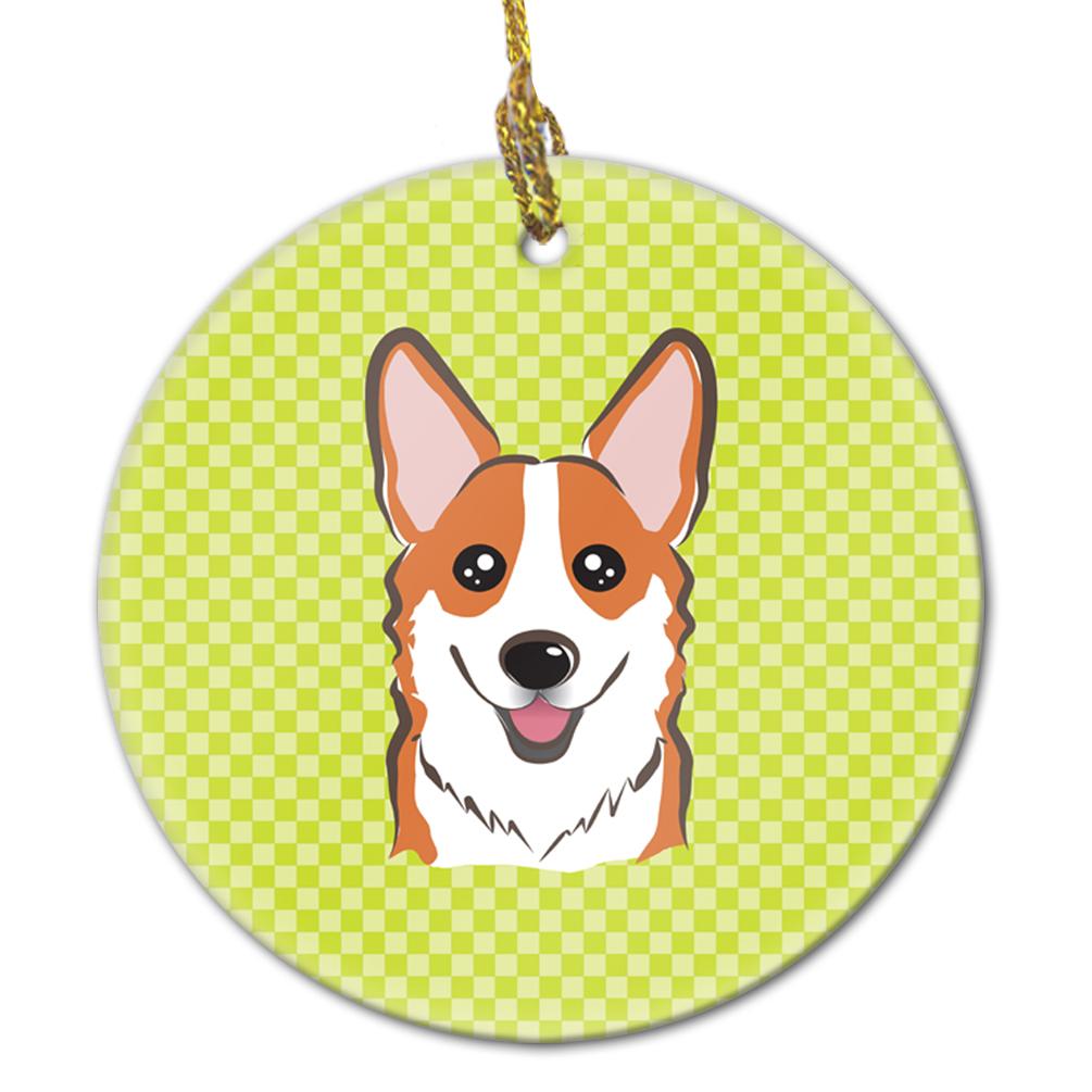 Checkerboard Lime Green Corgi Ceramic Ornament BB1316CO1 by Caroline&#39;s Treasures