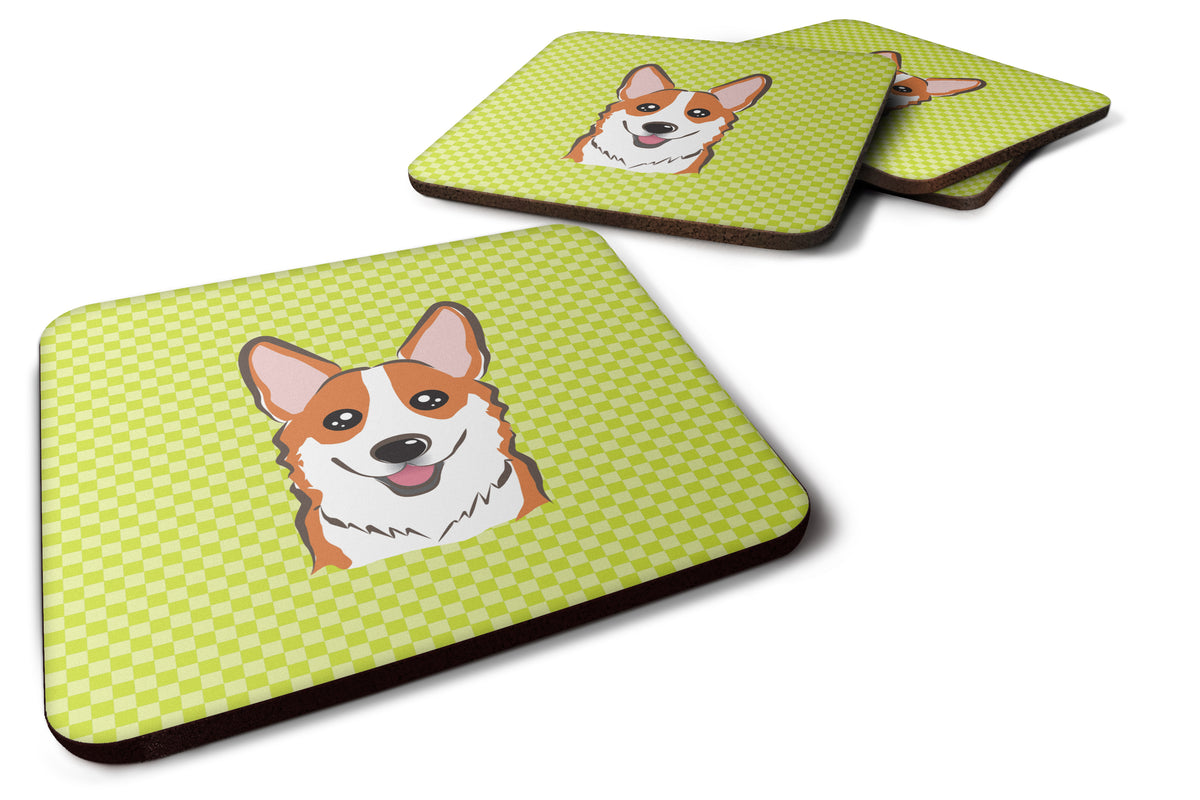 Set of 4 Checkerboard Lime Green Corgi Foam Coasters BB1316FC - the-store.com