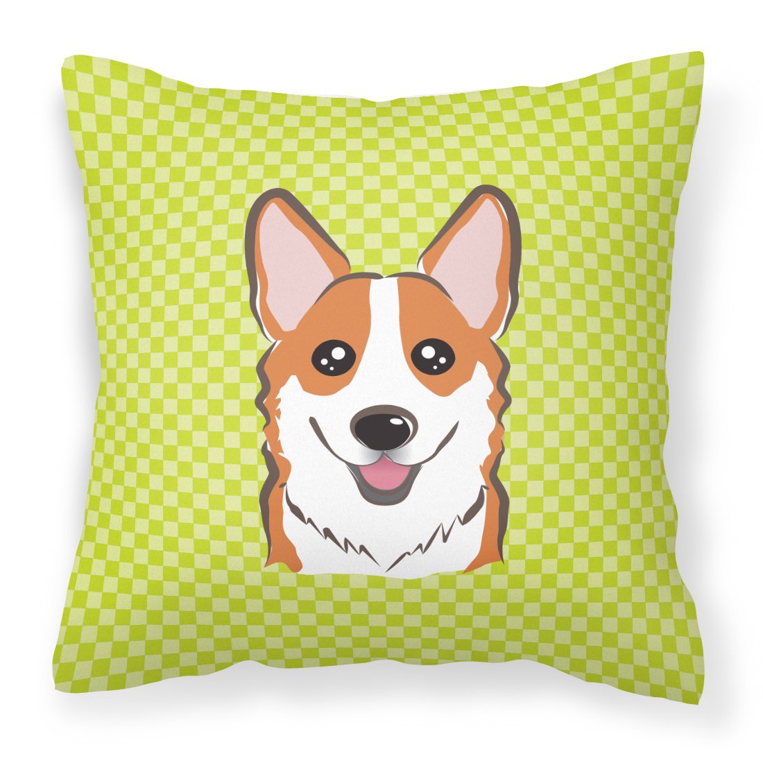 Checkerboard Lime Green Corgi Canvas Fabric Decorative Pillow by Caroline's Treasures