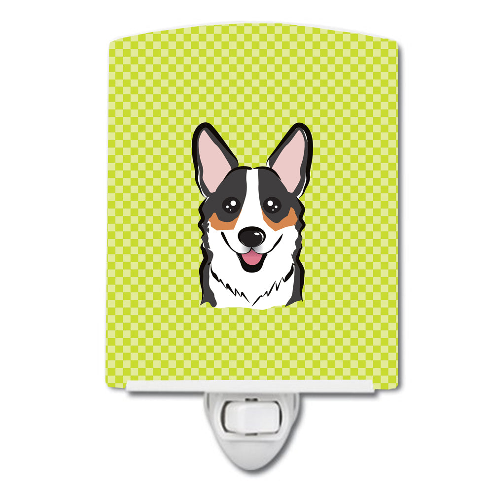 Checkerboard Lime Green Corgi Ceramic Night Light BB1317CNL - the-store.com