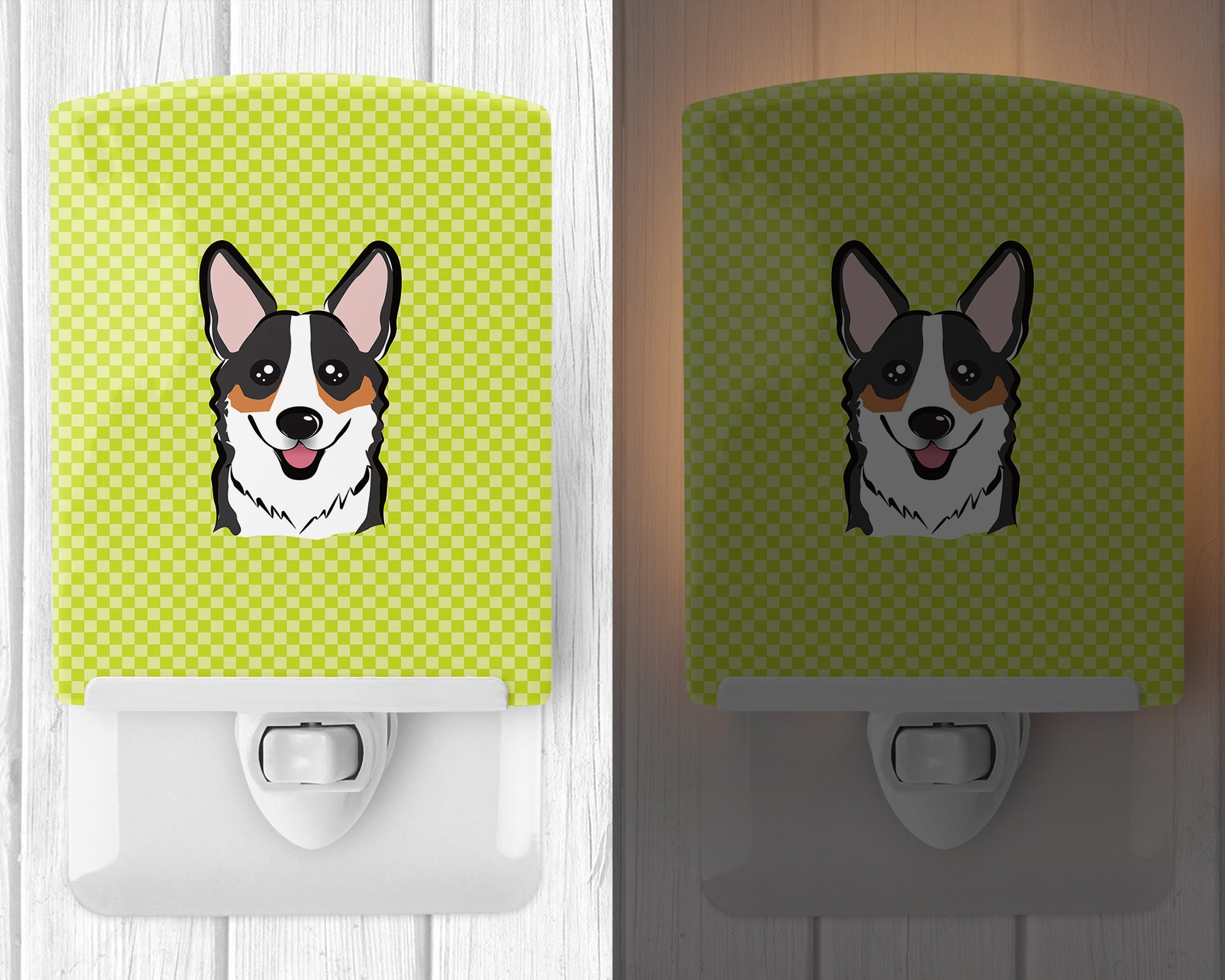 Checkerboard Lime Green Corgi Ceramic Night Light BB1317CNL - the-store.com