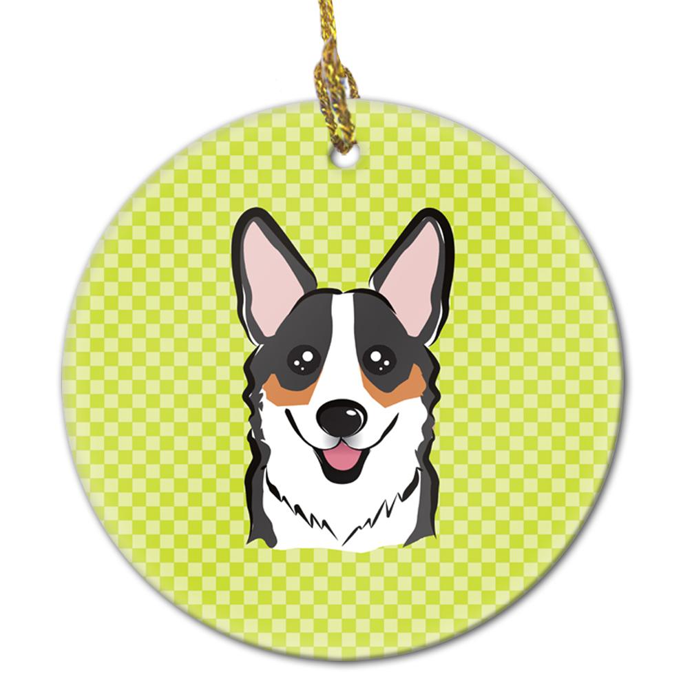 Checkerboard Lime Green Corgi Ceramic Ornament BB1317CO1 by Caroline&#39;s Treasures