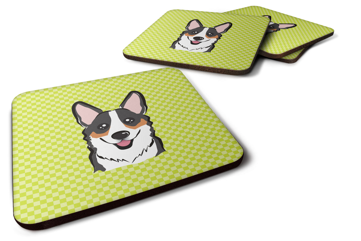 Set of 4 Checkerboard Lime Green Corgi Foam Coasters BB1317FC - the-store.com