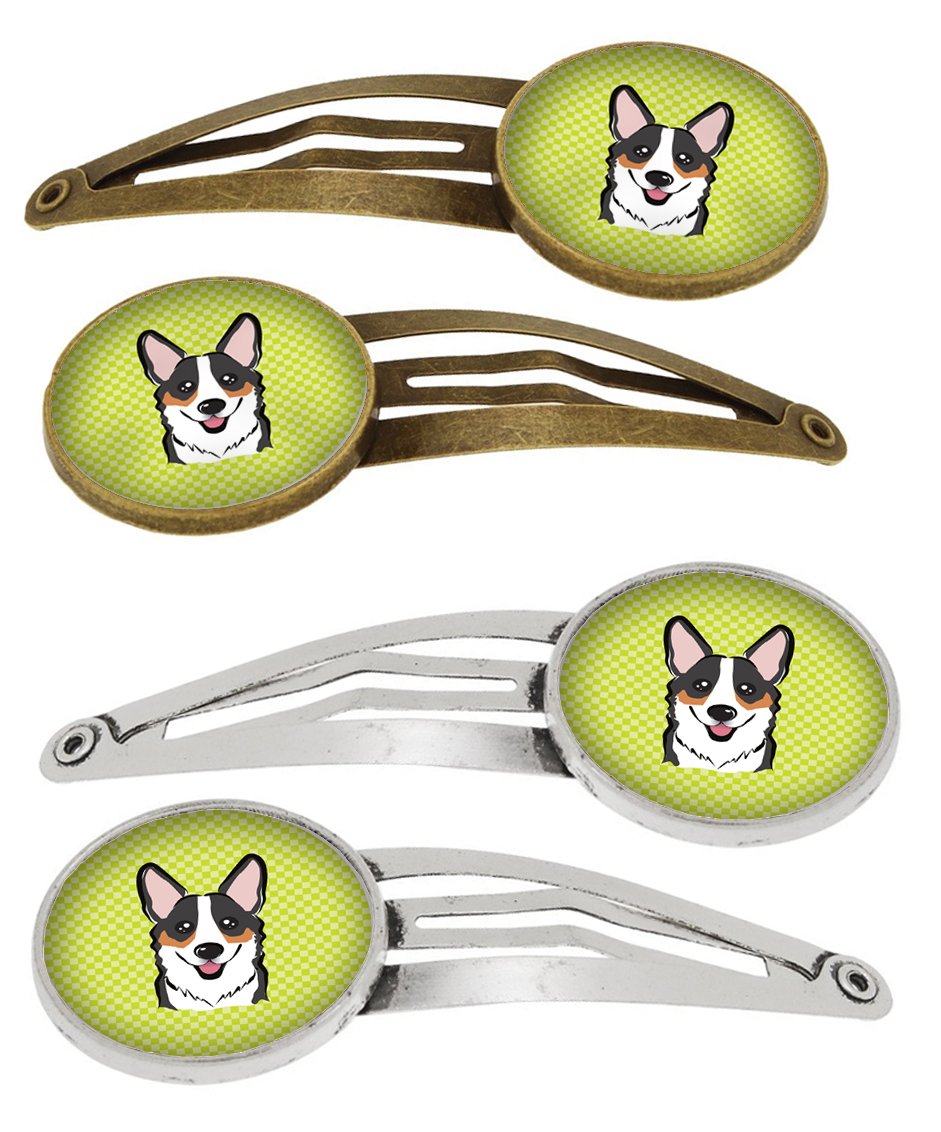 Checkerboard Lime Green Corgi Set of 4 Barrettes Hair Clips BB1317HCS4 by Caroline&#39;s Treasures