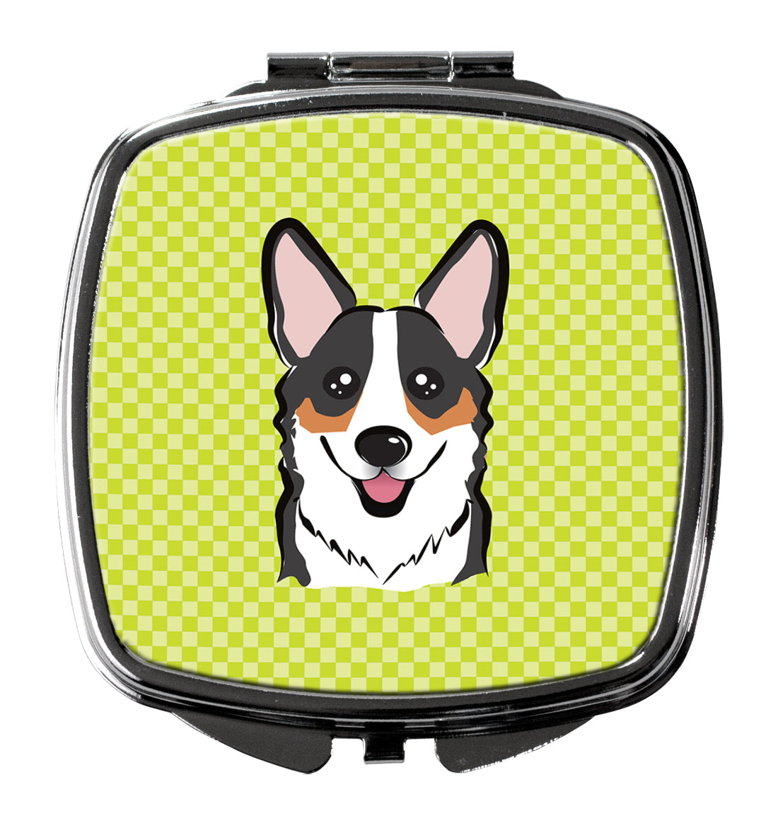 Checkerboard Lime Green Corgi Compact Mirror BB1317SCM  the-store.com.