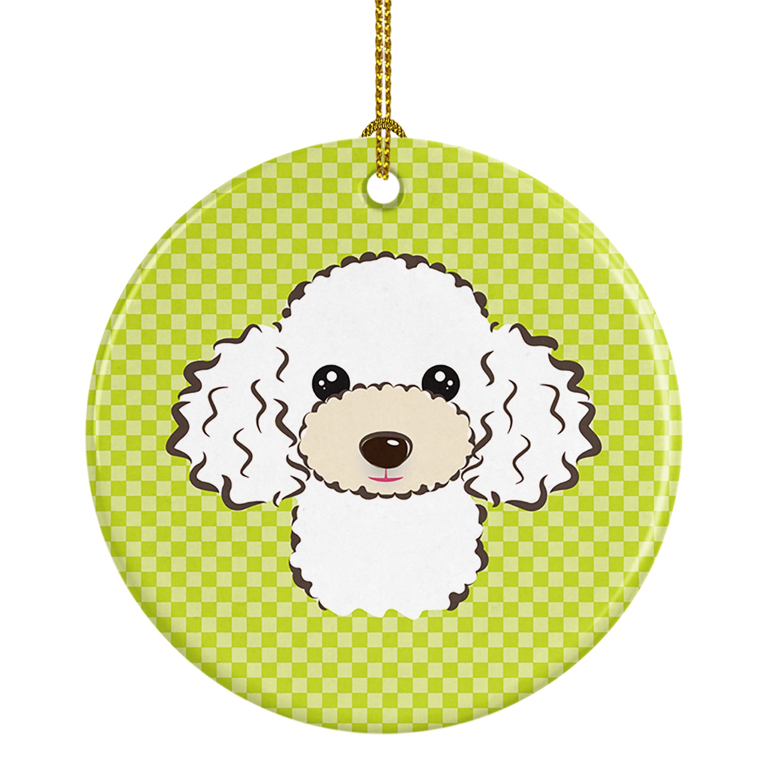 Checkerboard Lime Green White Poodle Ceramic Ornament - the-store.com