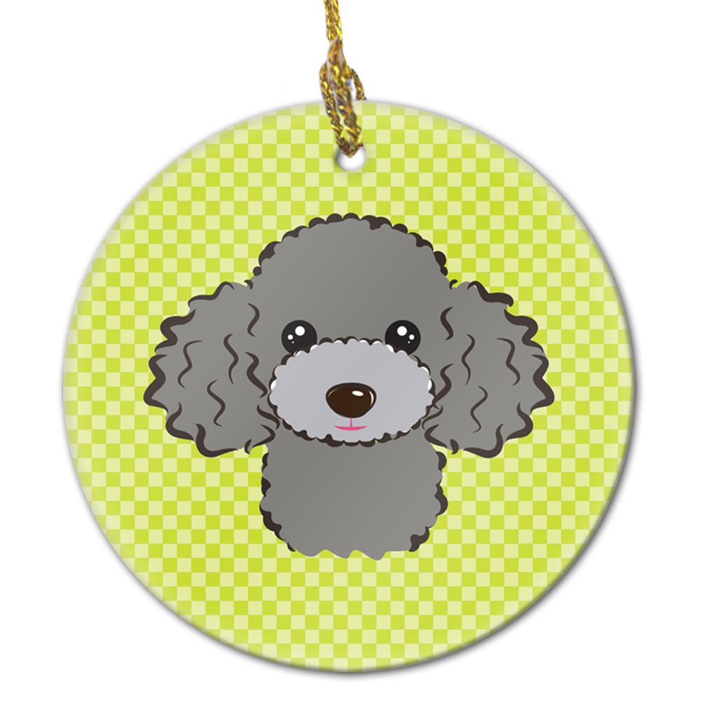 Checkerboard Lime Green Silver Gray Poodle Ceramic Ornament BB1321CO1 by Caroline&#39;s Treasures