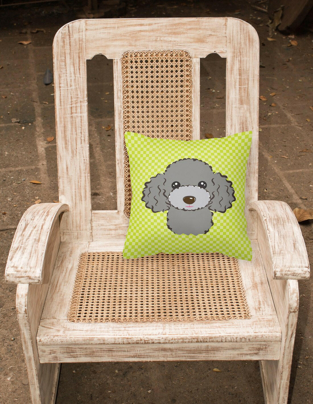 Checkerboard Lime Green Silver Gray Poodle Canvas Fabric Decorative Pillow BB1321PW1414 - the-store.com